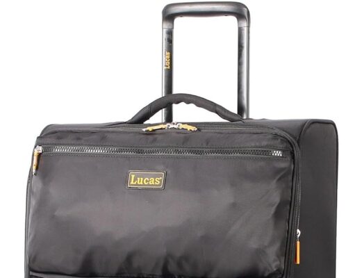 Lucas Designer Luggage Collection – Expandable 24 Inch Softside Bag – Durable Mid-sized Ultra Lightweight Checked Suitcase with 8-Rolling Spinner Wheels (Black)