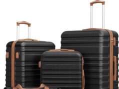 Coolife Suitcase Set 3 Piece Luggage Set Carry On Hardside Luggage with TSA Lock Spinner Wheels (Black, 5 piece set)