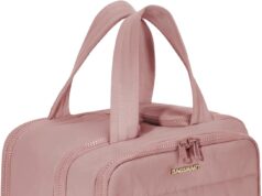 BAGSMART Travel Toiletry Bag, Lightweight Large Wide-open Travel Bag for Women, Puffy Cosmetic Makeup Bag Organizer with Handle for Accessories,Essentials, Toiletries, Dark Pink