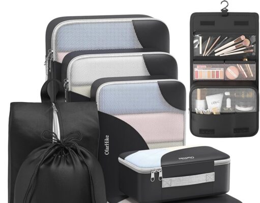 ALL INCLUDED 10 Set Sturdy Packing Cubes for Suitcases,OlarHike Travel Essentials,UPGRADED Anti-Tear Stitching, NEW Improved Luggage Packing Organizers for Travel Accessories(Black)