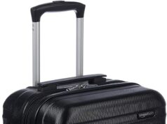 Amazon Basics Expandable Hardside Carry-On Luggage, Suitcase with Wheels, 21-Inch Spinner with Four Spinner Wheels and Scratch-Resistant Surface, Black