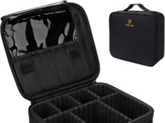 Relavel Travel Makeup Train Case Makeup Cosmetic Case Organizer Portable Artist Storage Bag with Adjustable Dividers for Cosmetics Makeup Brushes Toiletry Jewelry Digital Accessories Black