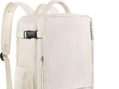 Travel Backpack for Women, Expandable 40L Carry on Flight Approved Backpack, 17 Inch Laptop Waterproof Travel Bag for College, Travel, Work, Beige