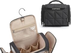 BAGSMART Travel Toiletry Bag, Large Wide-open Travel Bag for Toiletries with Handle, Portable Hanging Organizer for Full-Sized Shampoo, Conditioner, Brushes Set, Travel-Size Accessories, Black