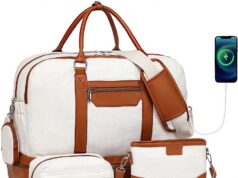 Gym Bag for Women, Stuery Travel Duffel Bag Weekender Carry On Overnight Bag with Shoe Compartment and Toiletry Bag 20″ Large Duffel Bags for Traveling Business Weekend Trip Women Gift 4pcs Set