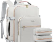 LOVEVOOK Carry on Travel Backpack, 40L Waterproof Large 17inch Laptop Luggage Daypack as Personal Item Flight Approved, Business Weekender Overnight with 3 Packing Cubes, Grey