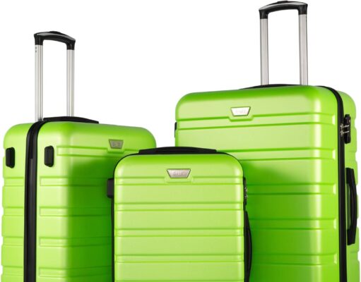 Coolife Luggage 3 Piece Set Suitcase Spinner Hardshell Lightweight TSA Lock (apple green2)