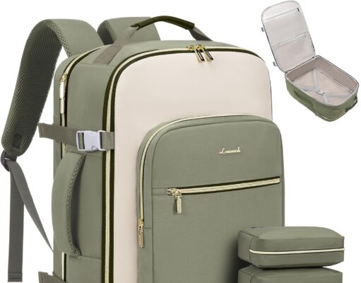 LOVEVOOK 40L Travel Backpack for Women & Men, Large Carry on Backpack for Airplanes with 3 Packing Cubes, TSA Personal Item Travel Bag fits 17″ Laptop, Waterproof Travel Essentials Airline Approved