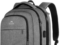 MATEIN Travel Laptop Backpack, 17 inch Business Flight Approved Carry on Backpack, TSA Large Computer Backpack for Men Women with USB Port and Trolley Sleeve, College School Tactical Book Bag, Grey