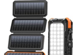 BLAVOR Solar Charger Power Bank, PD 18W Fast Charging 20000mAh Battery Pack with 4 Foldable Panels, Portable Solar Powered USB C Charger with Camping Flashlight Compass Carabiner for Cell Phone