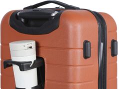 Wrangler Smart Luggage Set with Cup Holder and USB Port, Burnt Orange, 20-Inch Carry-On