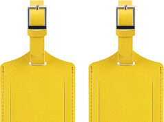 Travelambo Luggage Tag Faux Leather for Suitcase Women Kids Funny Cute (Energetic Yellow)