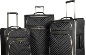 Kenneth Cole REACTION Chelsea Chevron Quilted Luggage, Black, 3-Piece Set (20″/24″/28″)