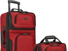 U.S. Traveler Lightweight Softside Suitcase, Rolling 20″ Carry On Luggage, Red, Set