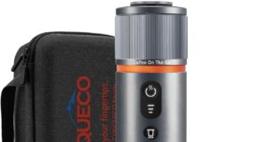 CONQUECO Portable Espresso Coffee Machine: 12V Electric Small Travel Expresso Maker – Self Heating 8 Cups Battery Powered Compatible for Nespresso Capsule – for Camping RV Hiking Office (w/Handbag)