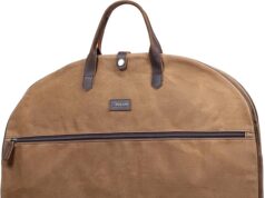 Polare 43” Waxed Canvas Full Grain Leather Trim Carry On Garment Bag for Travel, Waterproof Dust-Proof Foldable Hanging Suitcase Weekender Garment Cover with YKK Zipper