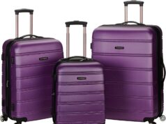 Rockland Melbourne Hardside Expandable Spinner Wheel Luggage, Purple, 3-Piece Set (20/24/28)
