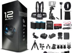 GoPro HERO12 (Hero 12) Black – with 50 Piece Accessory Kit and 2 Extra Batteries + 64GB Card – Waterproof Action Camera – 5.3K HDR, 27MP Photos, 1/1.9″ Sensor, Live Streaming, Webcam, Stabilization