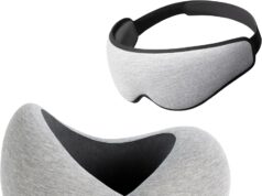 Ostrichpillow Travel Kit – Go Neck Pillow with Premium Memory Foam, 360º Ergonomic Design, Eye Mask with 100% Blackout, No Pressure On Eyes, Soft & Breathable, Adjustable Fit, Includes Travel Bags