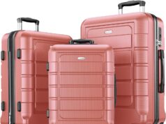 SHOWKOO Luggage Sets Expandable PC+ABS Durable Suitcase Sets Double Wheels TSA Lock Rose Gold 3pcs