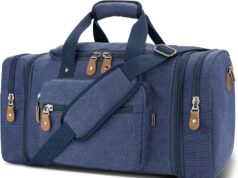 Gonex Canvas Duffle Bag for Travel 50L Expandable Duffel Weekend Overnight Bag men (Blue)