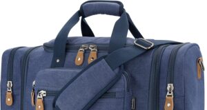 Gonex Canvas Duffle Bag for Travel 50L Expandable Duffel Weekend Overnight Bag men (Blue)