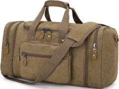Gonex Canvas Duffle Bag for Travel, 50L Duffel Overnight Weekend Bag(Coffee)