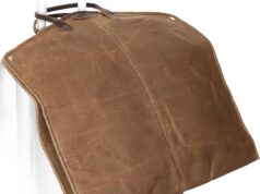 Polare 43” Waxed Canvas Full Grain Leather Trim Garment Bag for Travel, Large Carry on Business Suitcase Cover with YKK Zipper, Waterproof Hanging Suit Garment Cover with Handles,1 pack