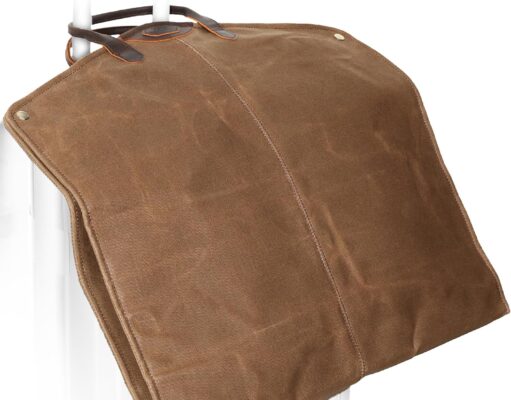 Polare 43” Waxed Canvas Full Grain Leather Trim Garment Bag for Travel, Large Carry on Business Suitcase Cover with YKK Zipper, Waterproof Hanging Suit Garment Cover with Handles,1 pack