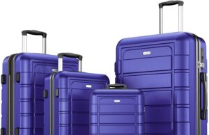 SHOWKOO Luggage Sets Expandable PC+ABS Durable Suitcase Sets Double Wheels TSA Lock 4 Piece Luggage Set Royal Blue