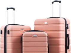 Coolife Luggage 3 Piece Set Suitcase Spinner Hardshell Lightweight TSA Lock (sakura pink, 3 piece set(20in24in28in))