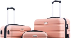 Coolife Luggage 3 Piece Set Suitcase Spinner Hardshell Lightweight TSA Lock (sakura pink, 3 piece set(20in24in28in))