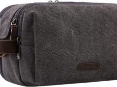 BAGSMART Toiletry Bag for Men, Canvas Travel Toiletry Organizer Dopp Kit Water-resistant Shaving Bag for Toiletries Accessories,Grey-Medium