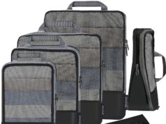 BAGAIL 4 Set/6 Set Compression Packing Cubes Travel Accessories Expandable Packing Organizers(Black HalfMesh 6 Set)