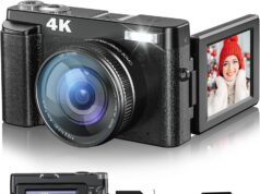 4K Digital Camera for Photography and Video, 48MP Vlogging Camera with SD Card Autofocus Anti-Shake, 3” 180° Flip Screen Digital Camera with Flash 16X Zoom, Compact Camera for Travel (2 Batteries)