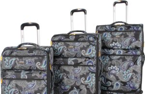 LUCAS Designer Luggage Collection – 3 Piece Softside Expandable Ultra Lightweight Spinner Suitcase Set – Travel Set includes 20 Inch Carry On, 24 Inch & 28 Inch Checked Suitcases (Diva)