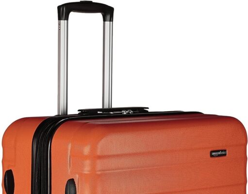 Amazon Basics Durable, Spacious, Hardside Luggage Suitcase with Wheels, 30-Inch Spinner with Four Spinner Wheels, Scratch-Resistant Surface, Bright Orange Travel Bag That Holds a Lot