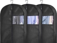 KIMBORA 43″ Suit Bags for Closet Storage and Travel, Gusseted Hanging Garment Bags for Men Suit Cover With Handles for Clothes, Coats, Jackets, Shirts(3 Packs)