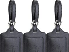 Teskyer Luggage Tags, 3 Pack Premium PU Leather Luggage Tags for Suitcases, Privacy Protection Bag Tags Travel Essentials, Black