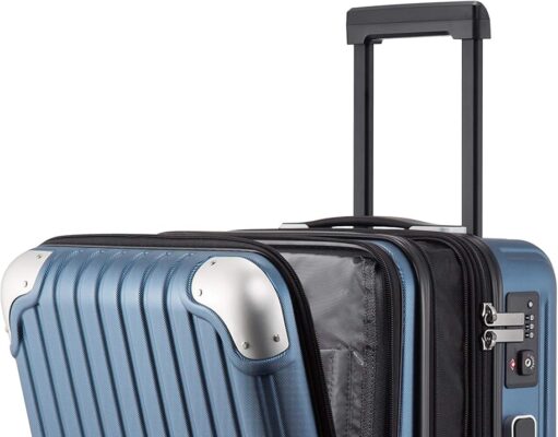 LEVEL8 Grace Expandable Carry On Luggage Airline Approved, 20 Inch Hardside Carry On Suitcase with Wheels, Travel Harshell Spinner Small Luggage with Tsa Lock, Blue, 20-Inch Carry-On