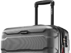 Samsonite Omni PC Hardside Expandable Luggage with Spinner Wheels, Checked-Medium 24-Inch, Black
