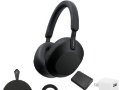 Sony WH-1000XM5 Noise-Canceling Wireless Over-Ear Headphones (Black), 30 Hours Playback Time, Hands-Free Calling, Alexa Voice Control – Kit with Charging Cube and Portable Charger (Renewed)