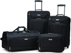 American Tourister Fieldbrook XLT Softside Upright Luggage, Black, 4-Piece Set (BB/WD/21/25 UP)