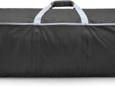 Amazon Basics Large Duffel Bag (100L) for Travel, Travel Bag, with Multiple Zippered Pockets, Lightweight yet Durable Nylon Material, 50-Pound Weight Capacity, Black, 32.5″L x 17″W x 11.5″H