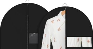 Black PEVA Lightweight Garment Bag for Hanging Clothes, Breathable Garment Covers for Dance Costume, Gowns Winter Long Coats, Suitable for Shirts, Jackets, Closet Storage(24 x 47 Inches)