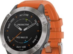 Garmin fenix 6 Sapphire, Premium Multisport GPS Watch, Features Mapping, Music, Grade-Adjusted Pace Guidance and Pulse Ox Sensors, Titanium with Orange Band