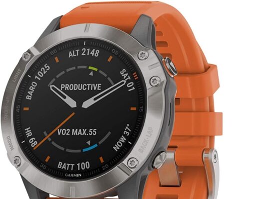 Garmin fenix 6 Sapphire, Premium Multisport GPS Watch, Features Mapping, Music, Grade-Adjusted Pace Guidance and Pulse Ox Sensors, Titanium with Orange Band