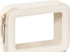 Prite Clear Makeup Bag Cosmetic Organizer Case Waterproof Travel Toiletry Bag Skincare Pouch with Golden Zipper(Beige)