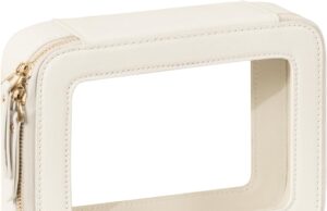 Prite Clear Makeup Bag Cosmetic Organizer Case Waterproof Travel Toiletry Bag Skincare Pouch with Golden Zipper(Beige)