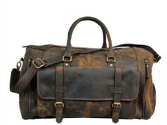 24 Inch Genuine Leather Duffle Bag for Men Travel Overnight Weekender Leather Duffel Bags Sports Gym Duffel for Men and Women Carry On Luggage for Traveling